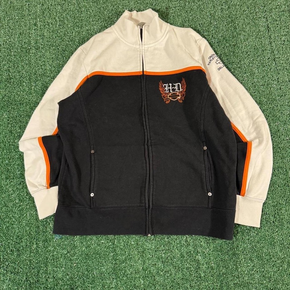 Harley-Davidson Mens Colorblock Full Zip Hoodie Black Orange Cream Large 0334
